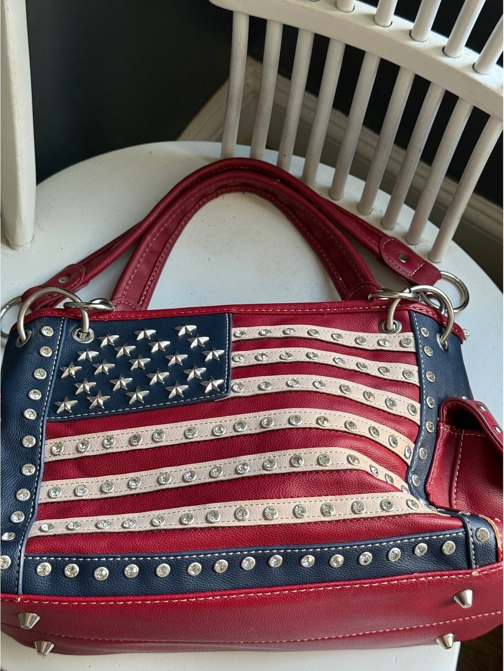 Montana West American Flag Studded Leather Tote Bag